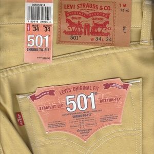 Levi's, 501's, Levi Jeans, 34"x34", NWT, Yellow